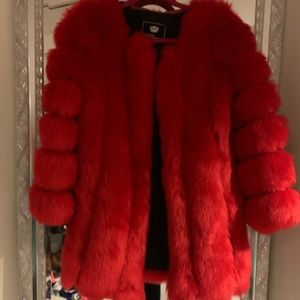 Red faux fur jacket